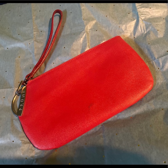 PRUNE Frm ARGENTINA SAFFIANO LEATHER RED ORANGE CLUTCH Wristlet RARE NWOT LUX - Picture 3 of 9